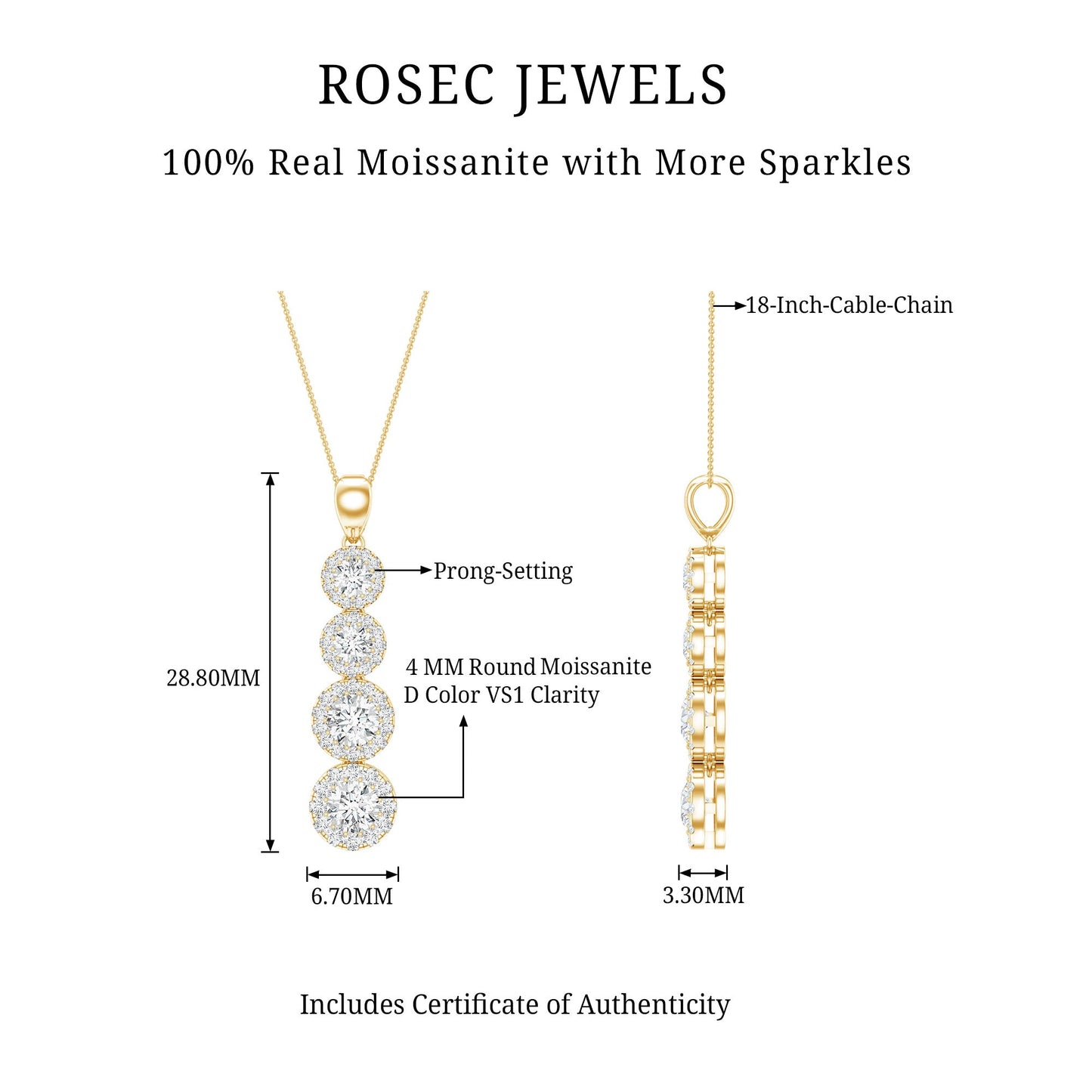 Certified Moissanite Minimal Halo Dangle Pendant
