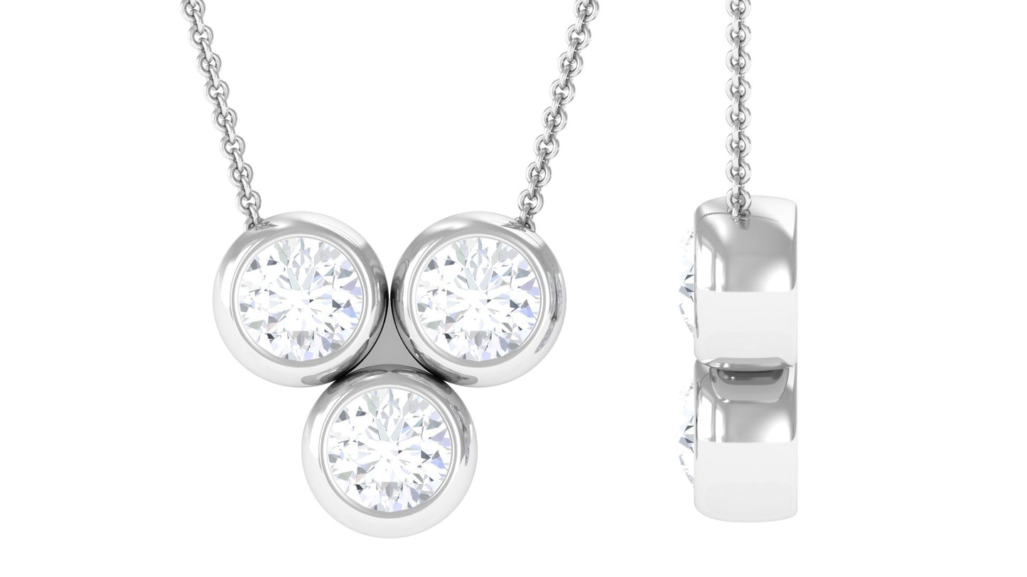 Round Cut Moissanite Minimal Three Stone Necklace
