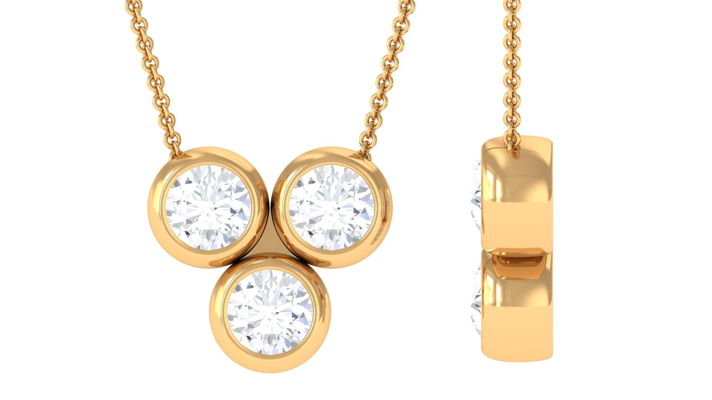 Round Cut Moissanite Minimal Three Stone Necklace
