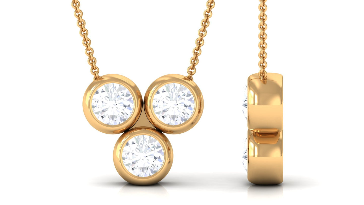 Round Cut Moissanite Minimal Three Stone Necklace