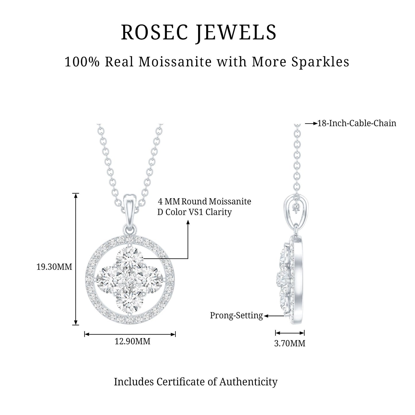 Simple Moissanite Flower Pendant with Halo