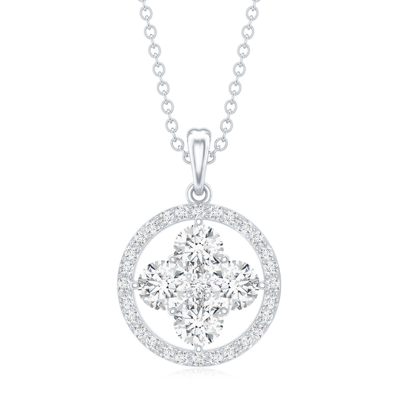 Simple Moissanite Flower Pendant with Halo