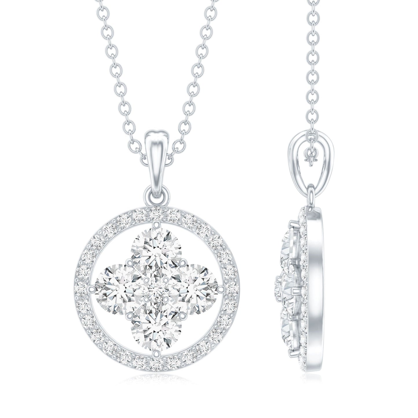 Simple Moissanite Flower Pendant with Halo