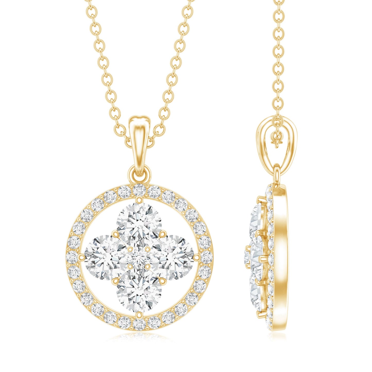 Simple Moissanite Flower Pendant with Halo