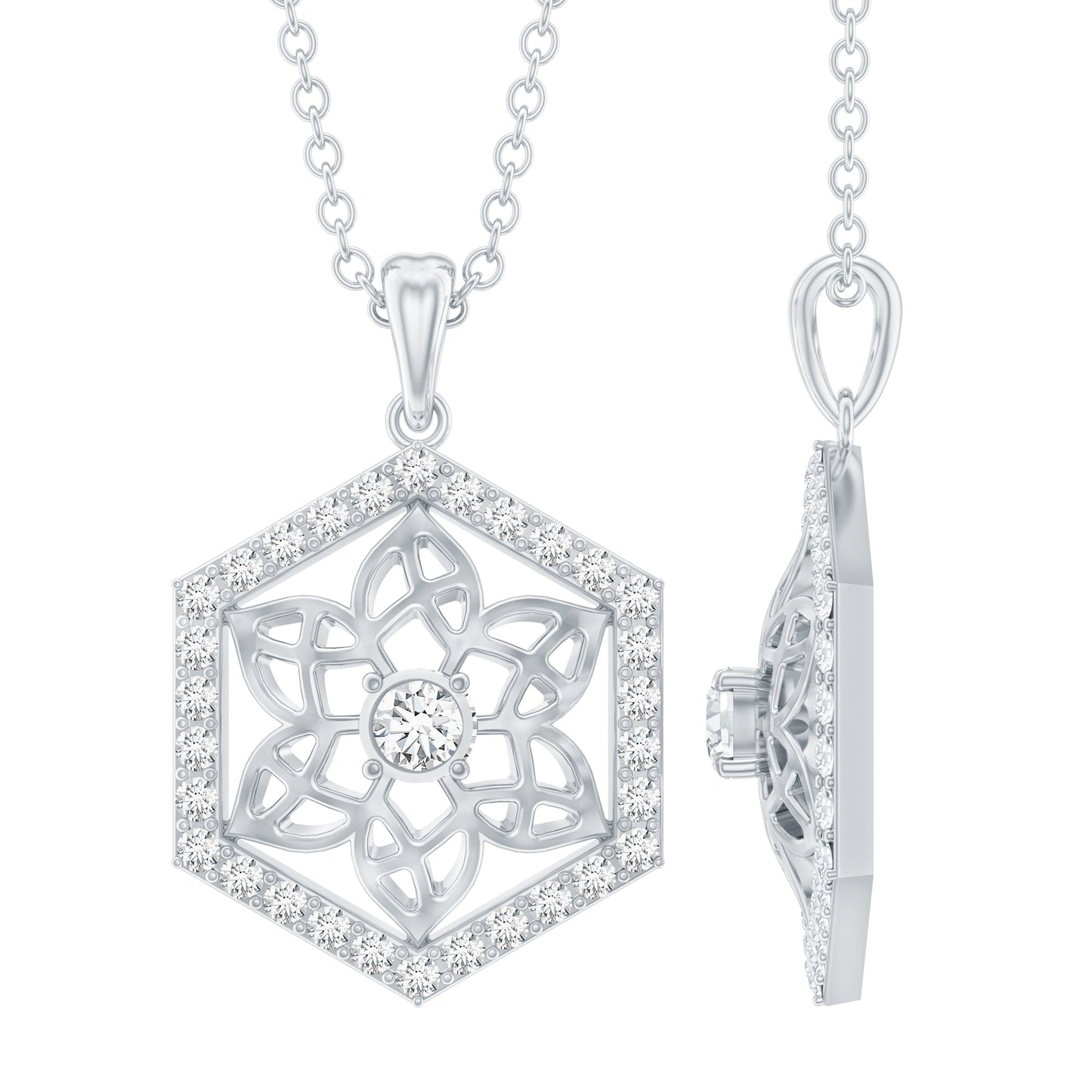 Vintage Inspired Certified Moissanite Flower Pendant