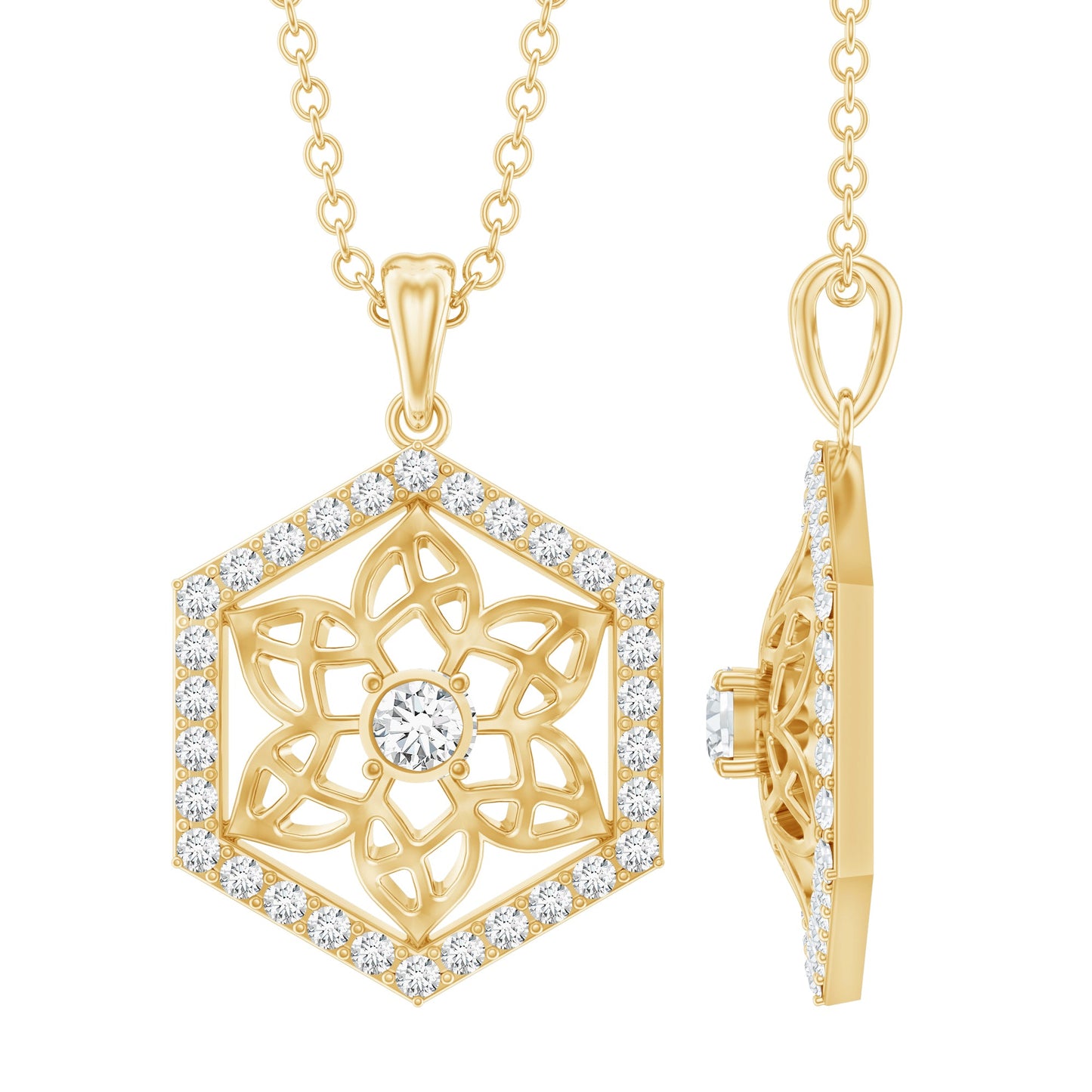 Vintage Inspired Certified Moissanite Flower Pendant