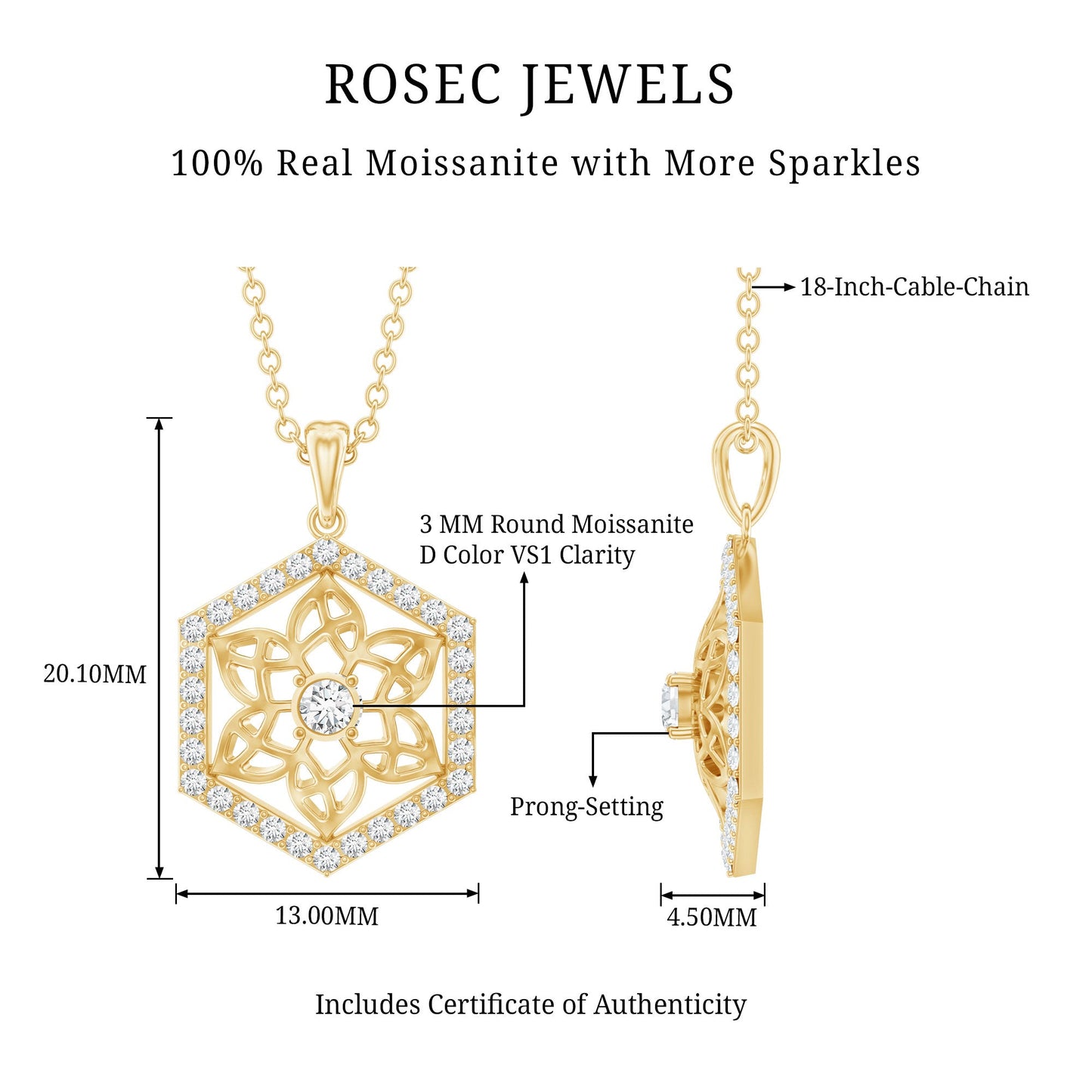 Vintage Inspired Certified Moissanite Flower Pendant