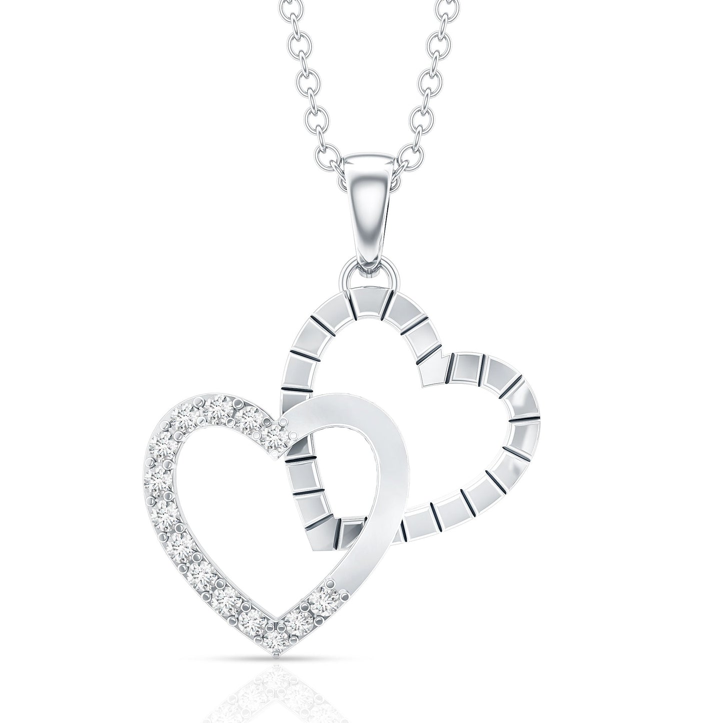 Certified Moissanite Twin Heart Pendant Necklace