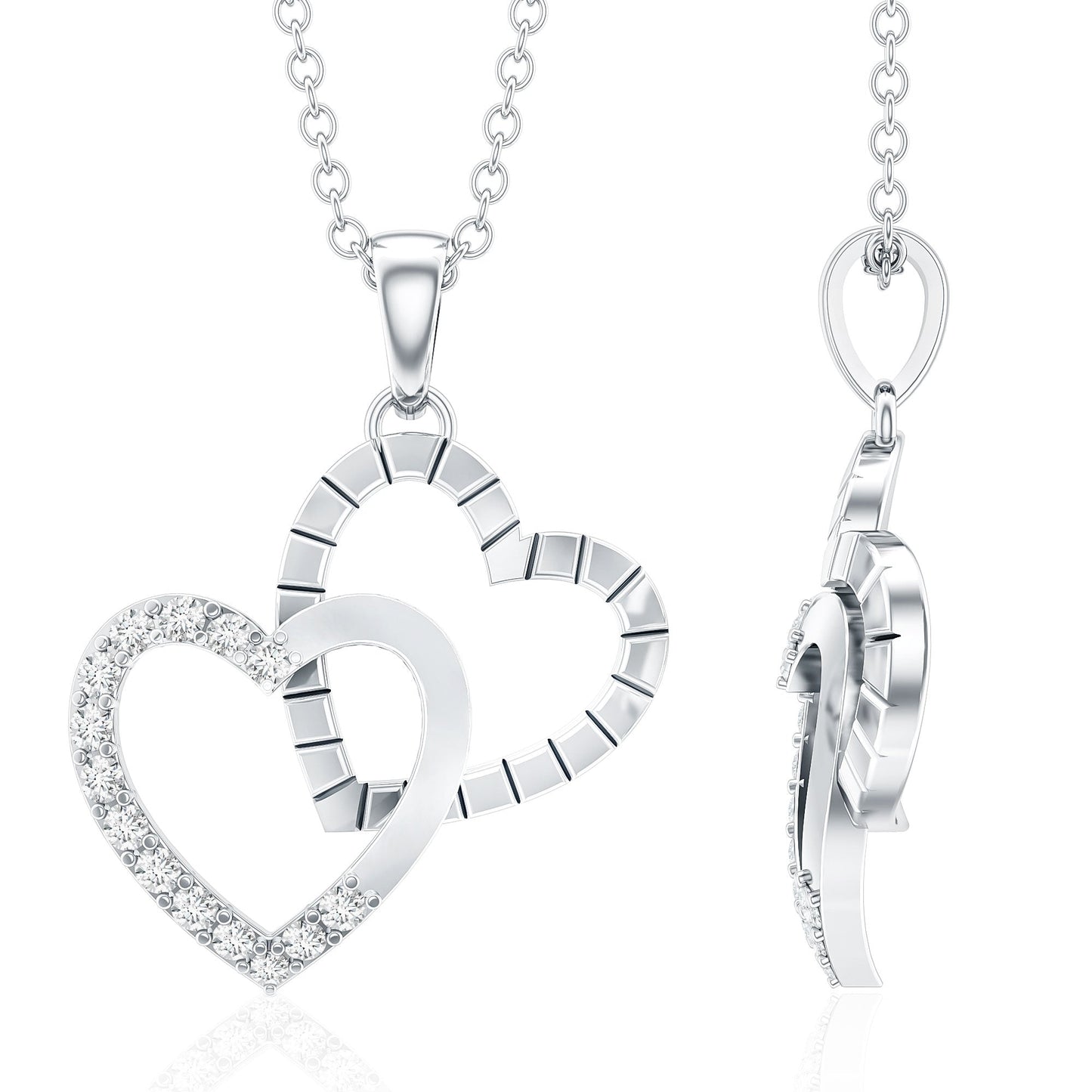 Certified Moissanite Twin Heart Pendant Necklace