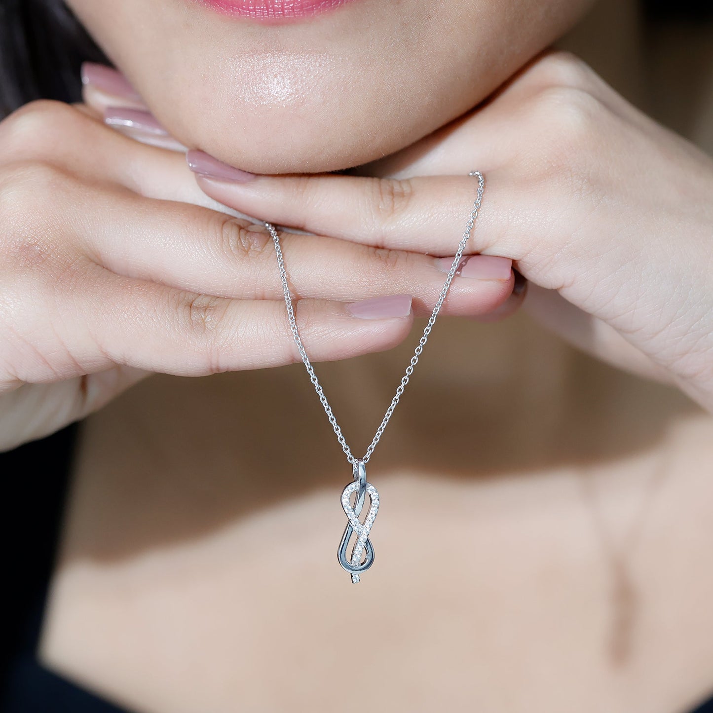 Minimal Moissanite Infinity Knot Pendant Necklace
