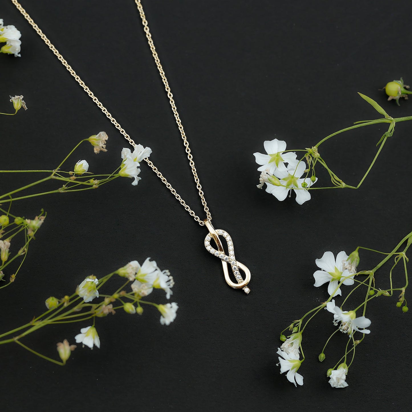 Minimal Moissanite Infinity Knot Pendant Necklace