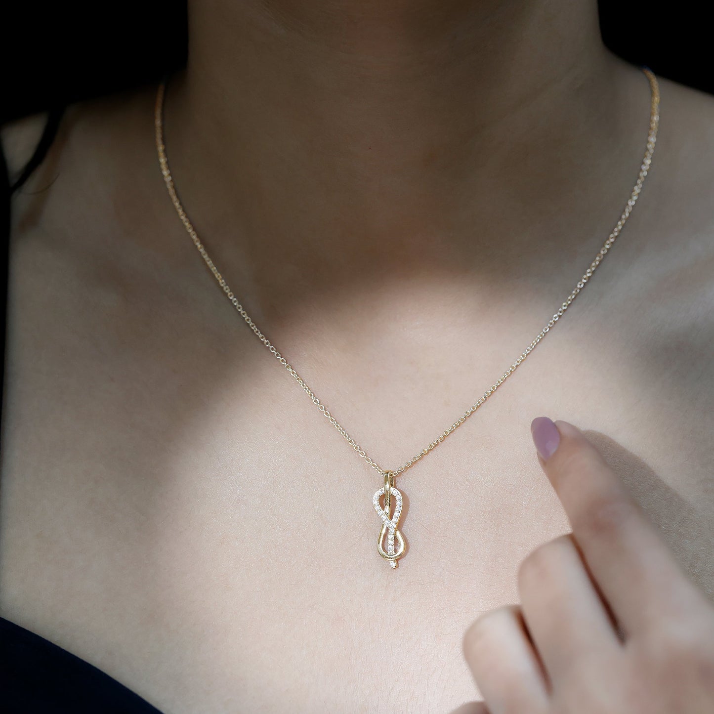 Minimal Moissanite Infinity Knot Pendant Necklace