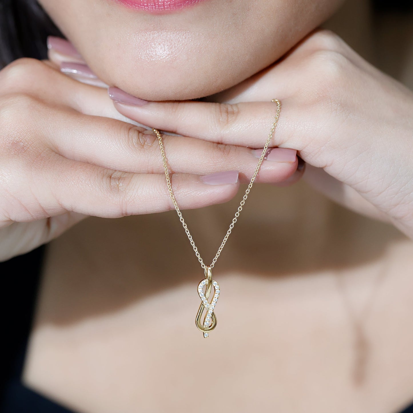 Minimal Moissanite Infinity Knot Pendant Necklace