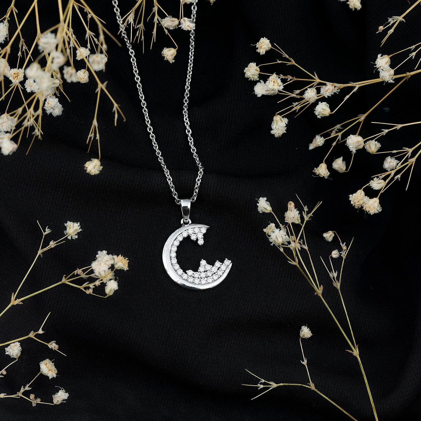 C Initial Necklace with Moissanite Cluster
