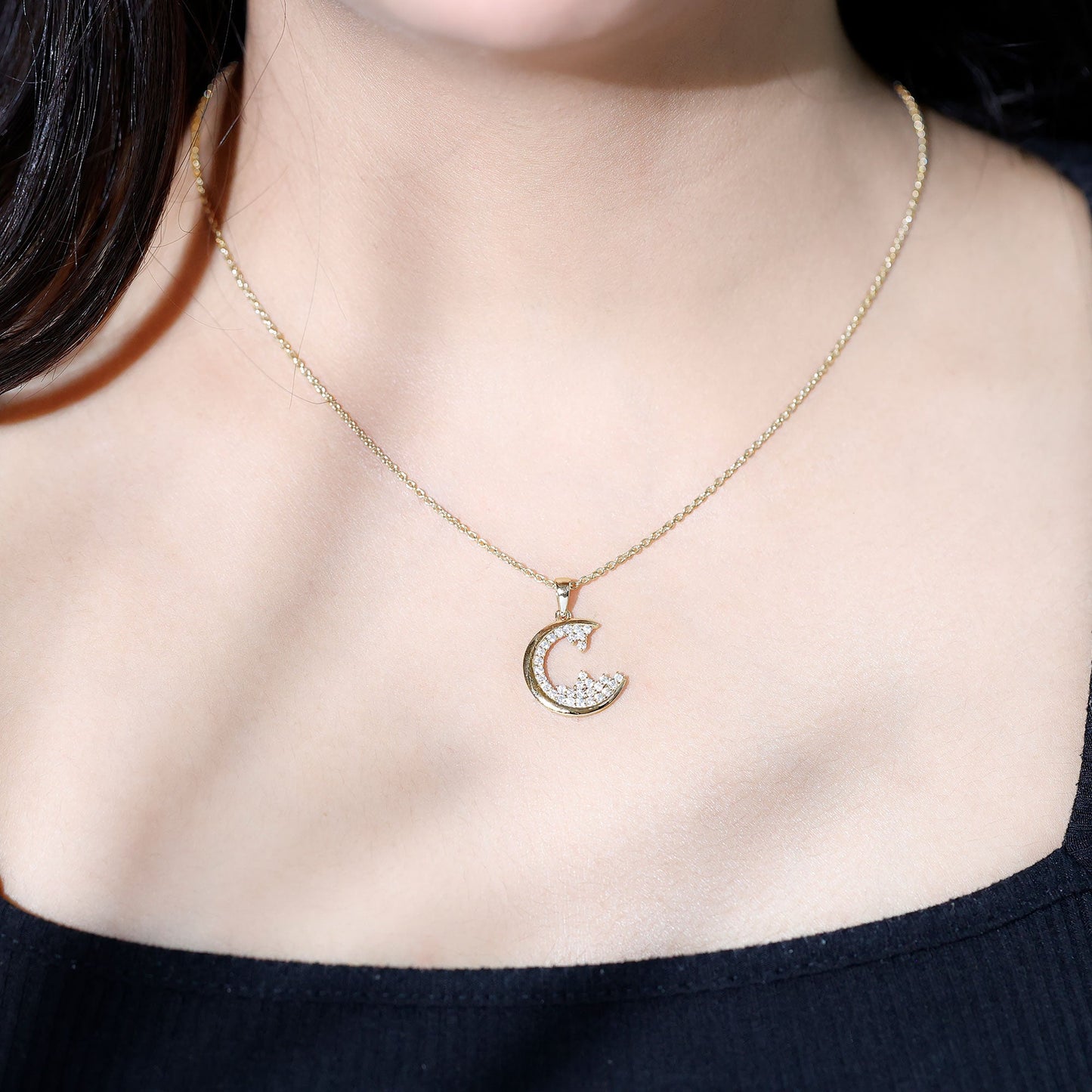 C Initial Necklace with Moissanite Cluster