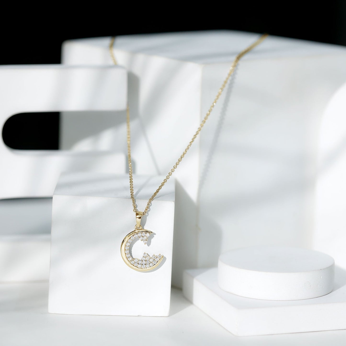 C Initial Necklace with Moissanite Cluster