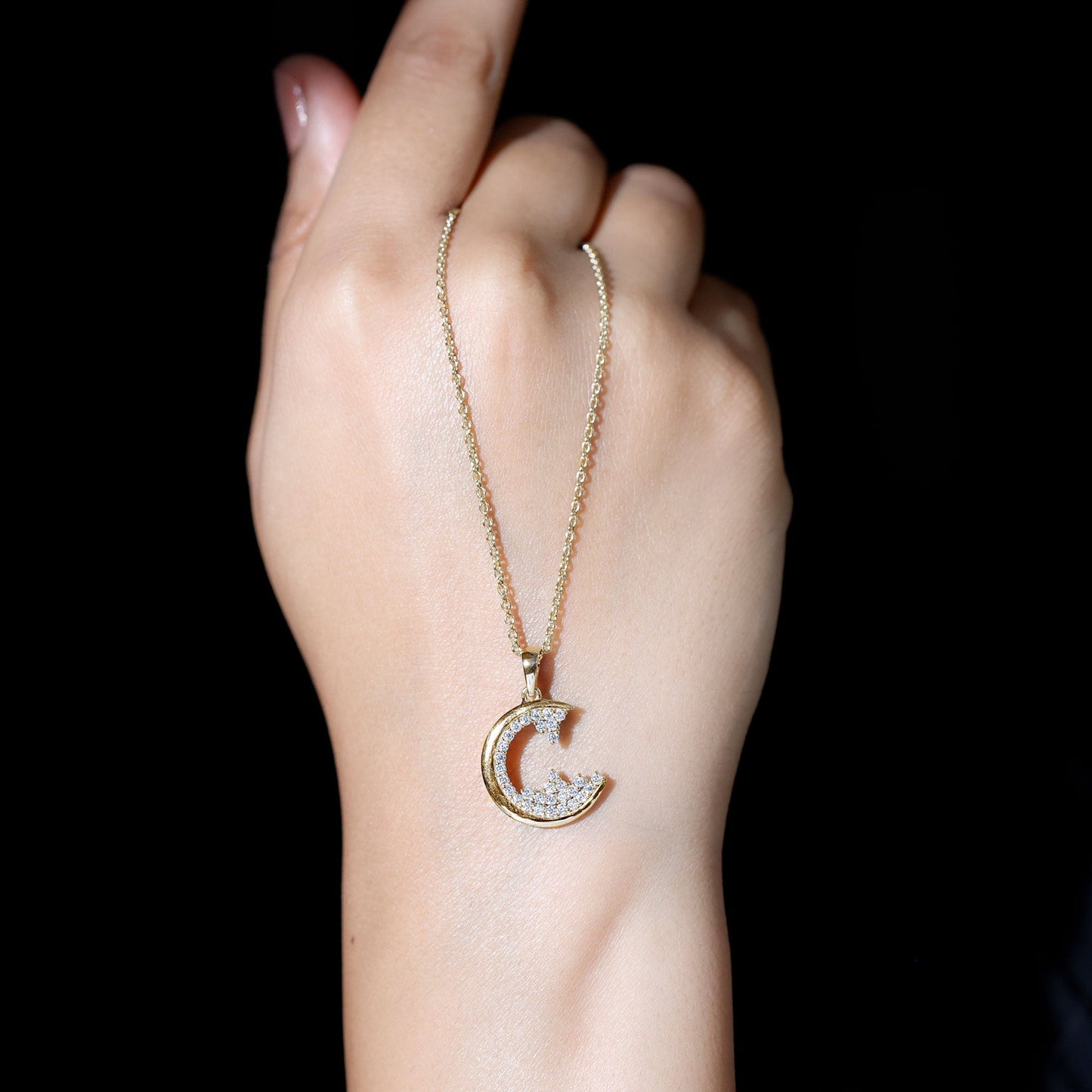 C Initial Necklace with Moissanite Cluster