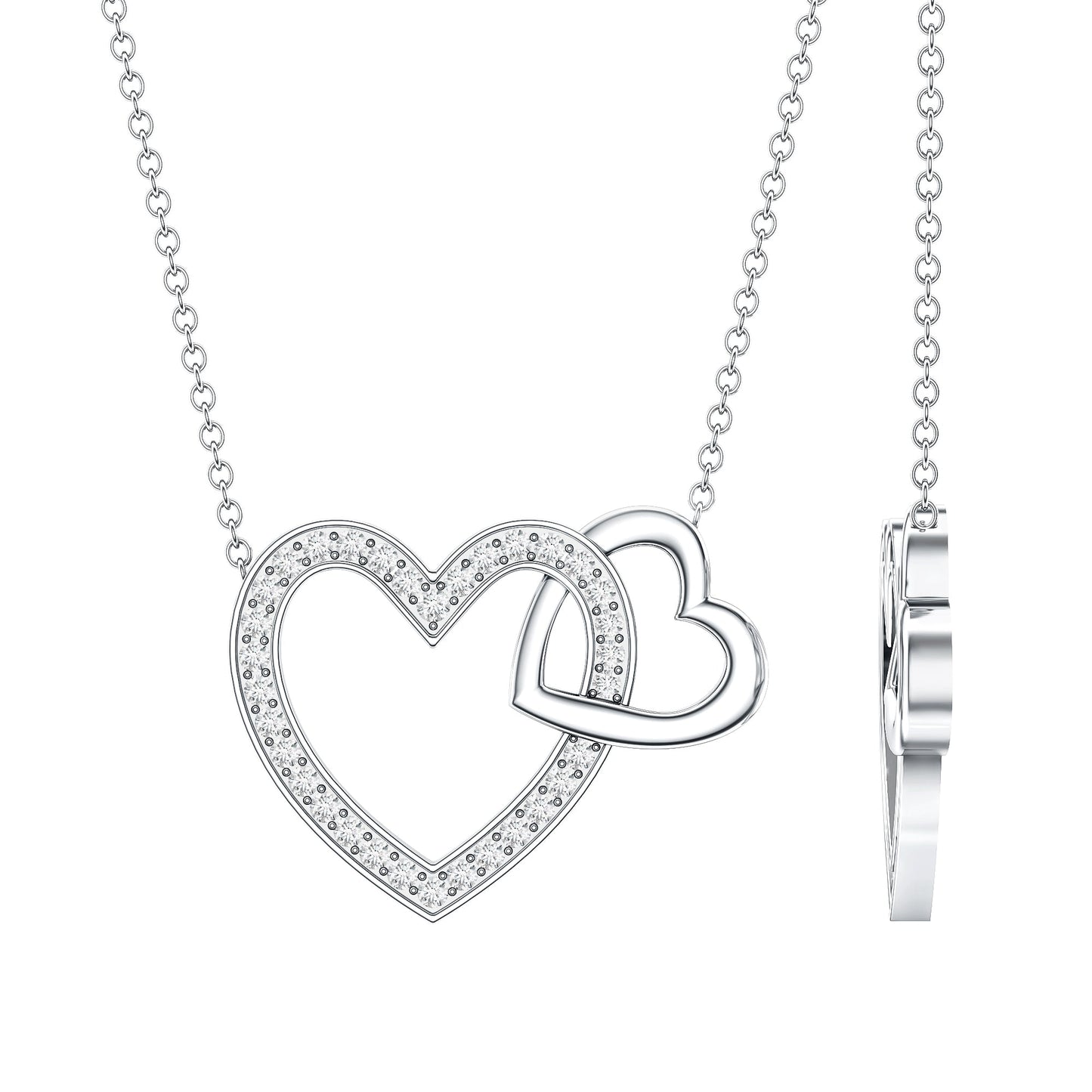 Certified Moissanite Double Heart Necklace for Women