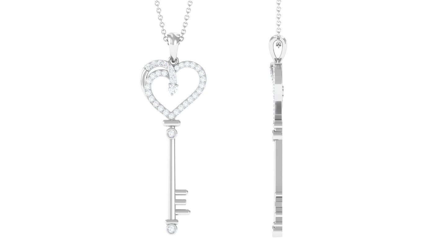 Certified Pave Set Moissanite Heart and Key Pendant for Women
