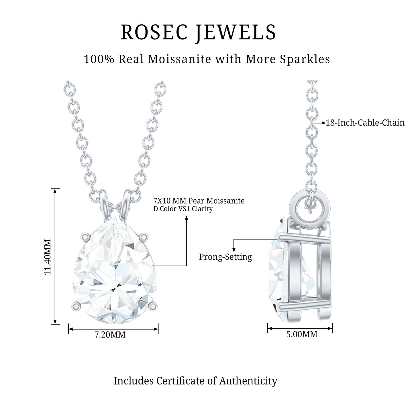 2.2 Carat Solitaire Moissanite Teardrop Pendant Necklace