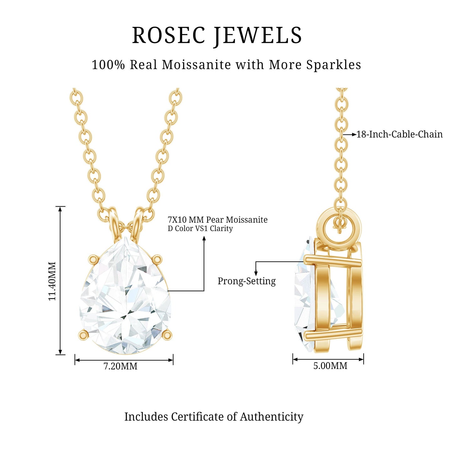 2.2 Carat Solitaire Moissanite Teardrop Pendant Necklace