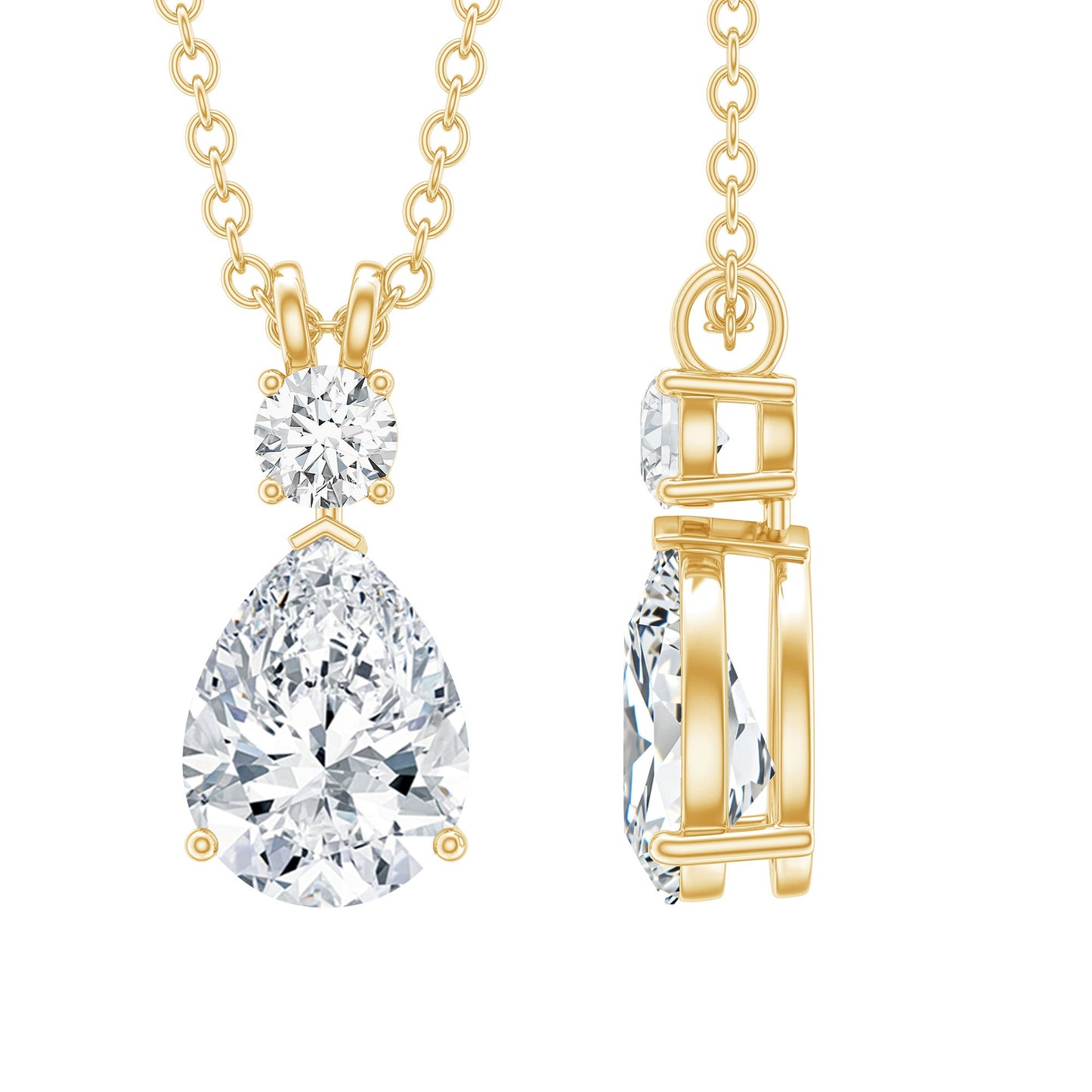 Certified Round and Pear Shaped Moissanite Two Stone Pendant