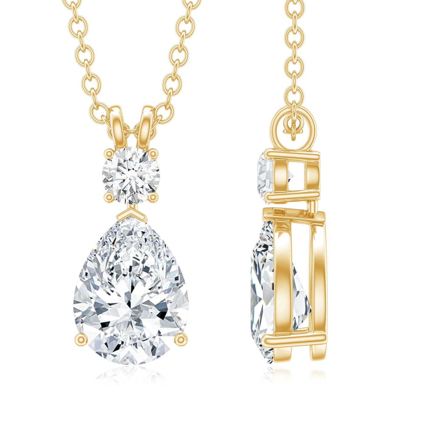 Certified Round and Pear Shaped Moissanite Two Stone Pendant
