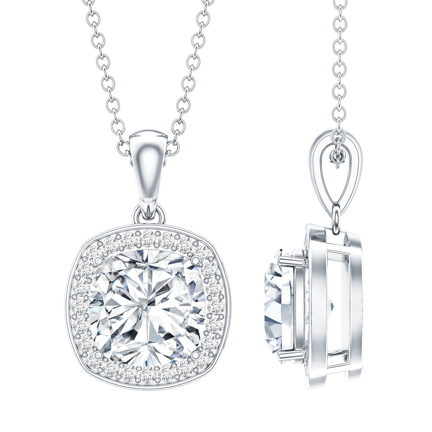 Certified 3 Carat Cushion Cut Moissanite Pendant