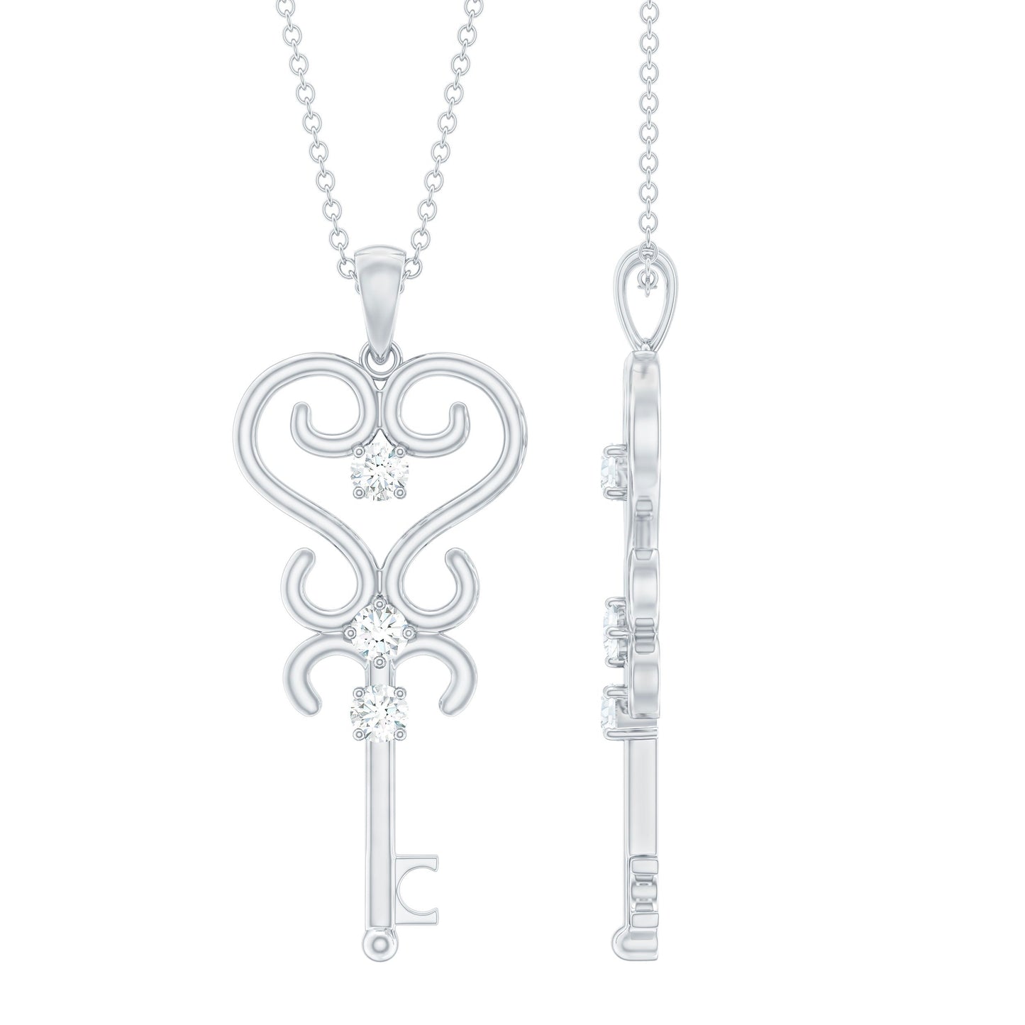 Vintage Looking Moissanite Key Pendant Necklace for Women