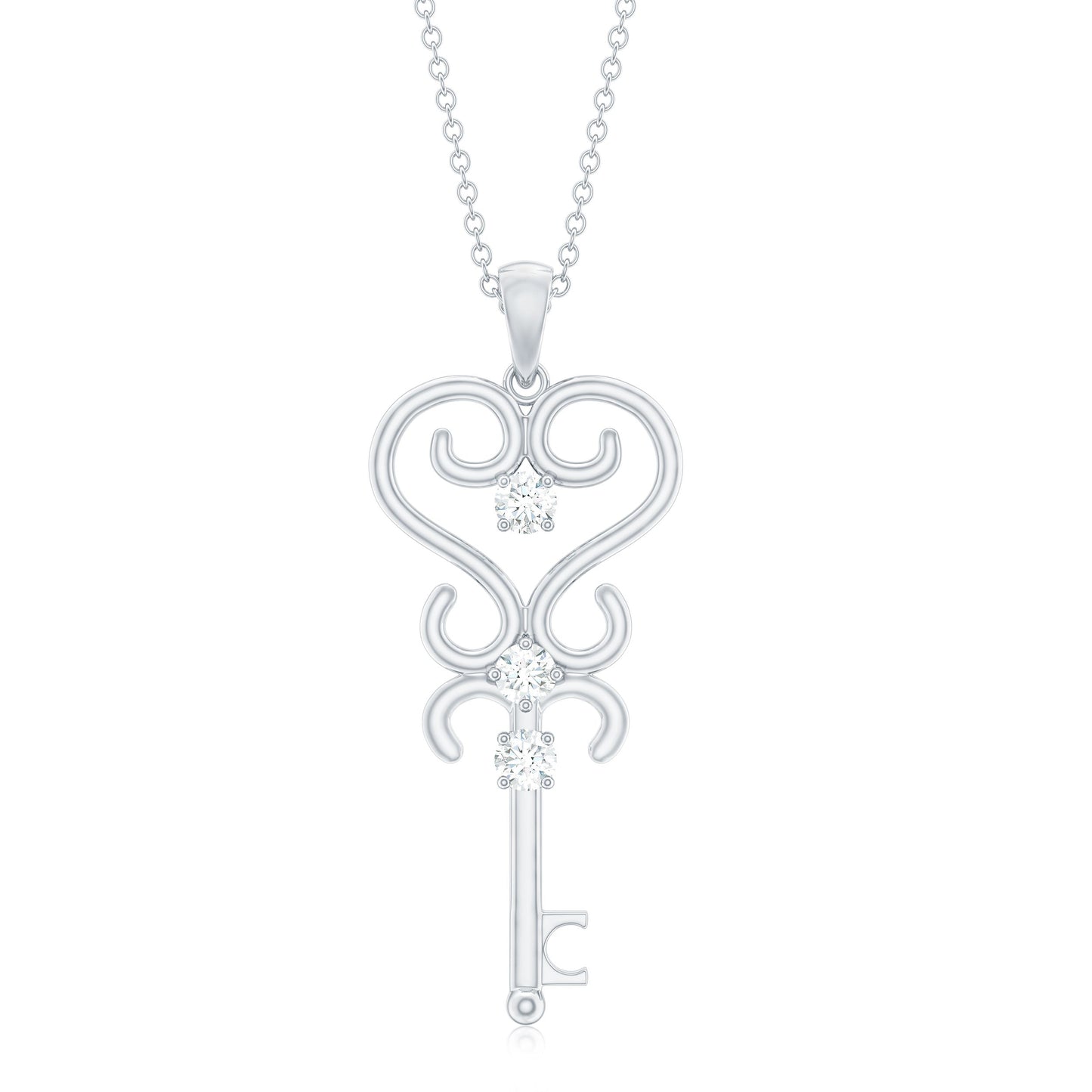 Vintage Looking Moissanite Key Pendant Necklace for Women