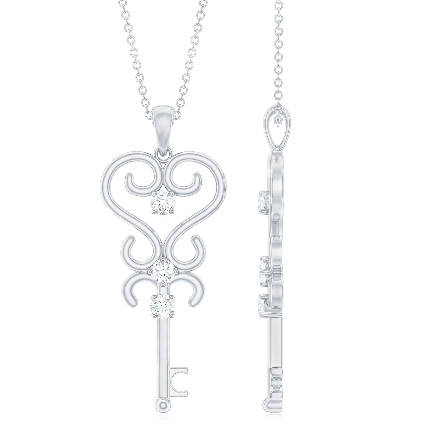 Vintage Looking Moissanite Key Pendant Necklace for Women