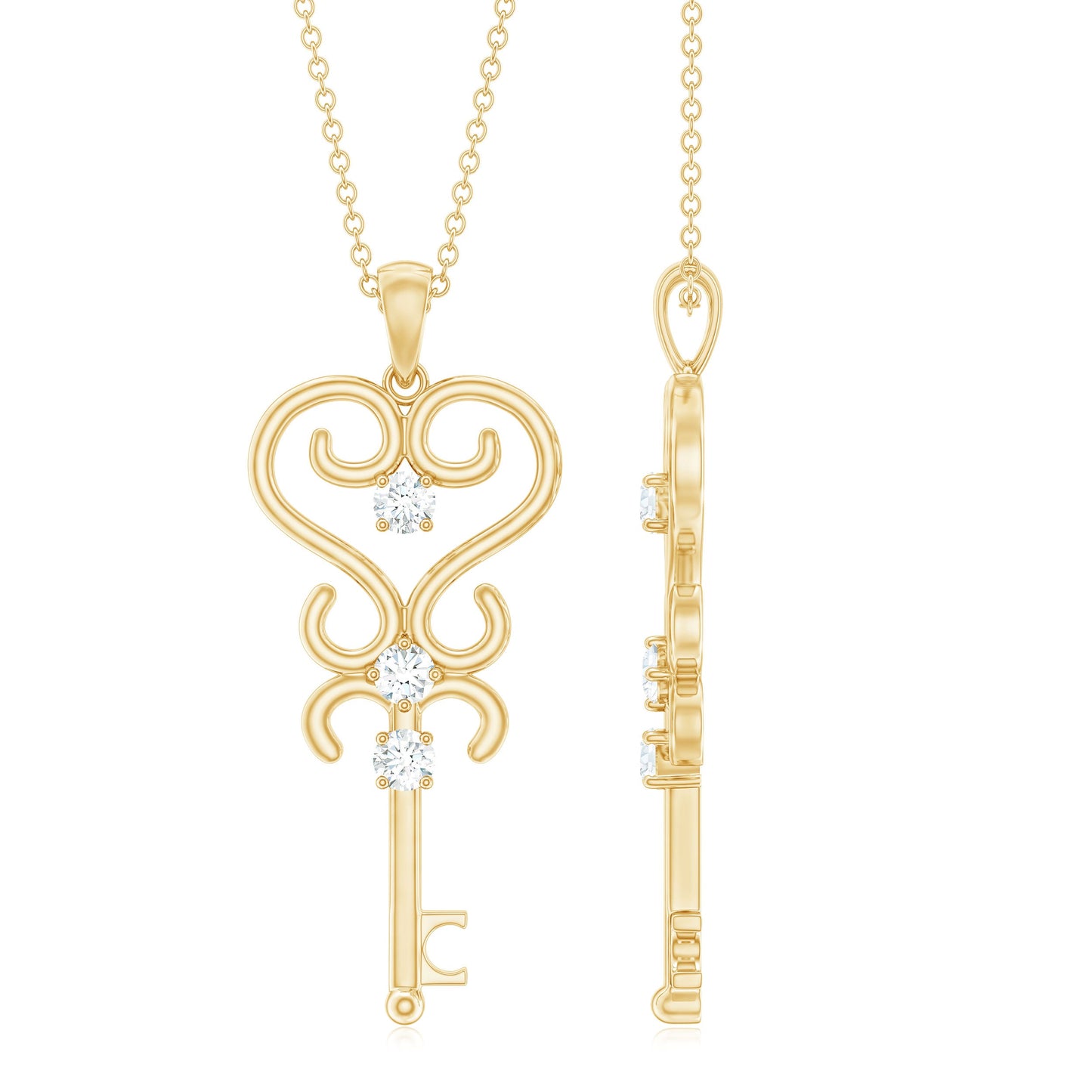 Vintage Looking Moissanite Key Pendant Necklace for Women