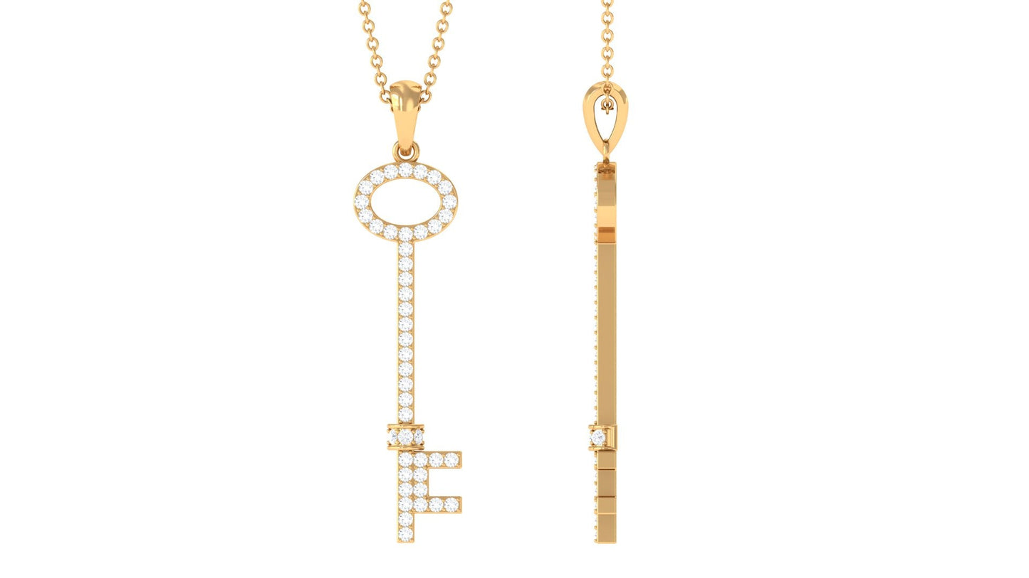 Simple Moissanite Key Pendant with Certificate