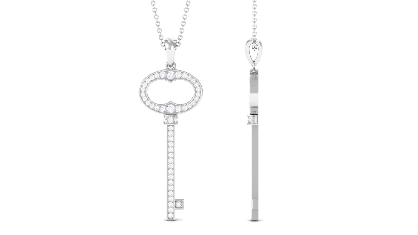 Classic Moissanite Key Charm Necklace with Certificate