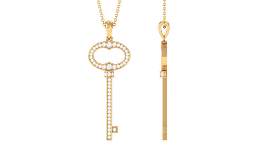 Classic Moissanite Key Charm Necklace with Certificate