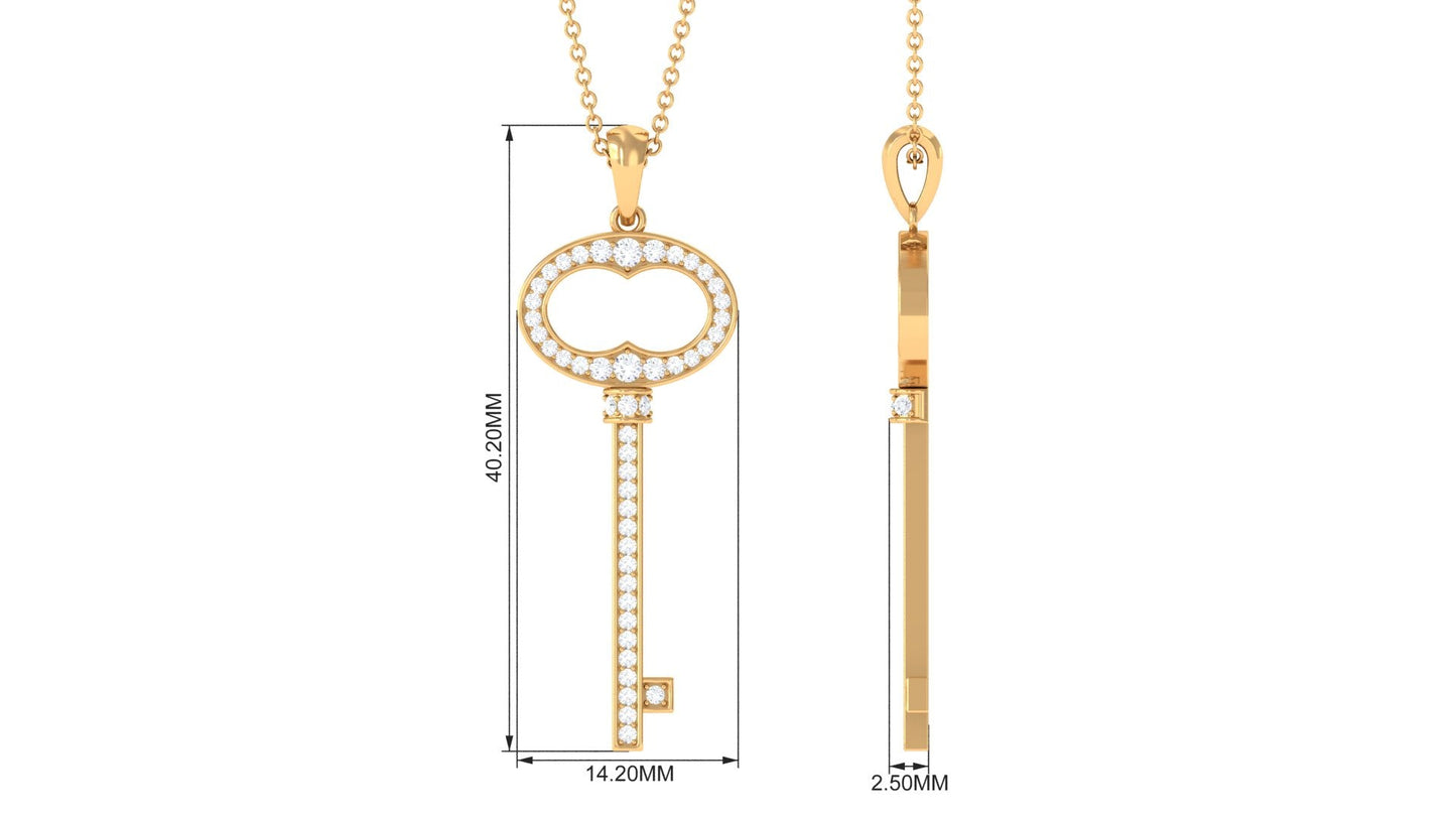 Classic Moissanite Key Charm Necklace with Certificate