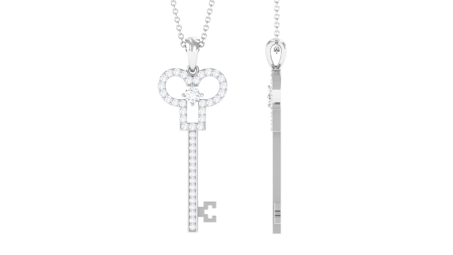 Certified Moissanite Cute Key Necklace for Women