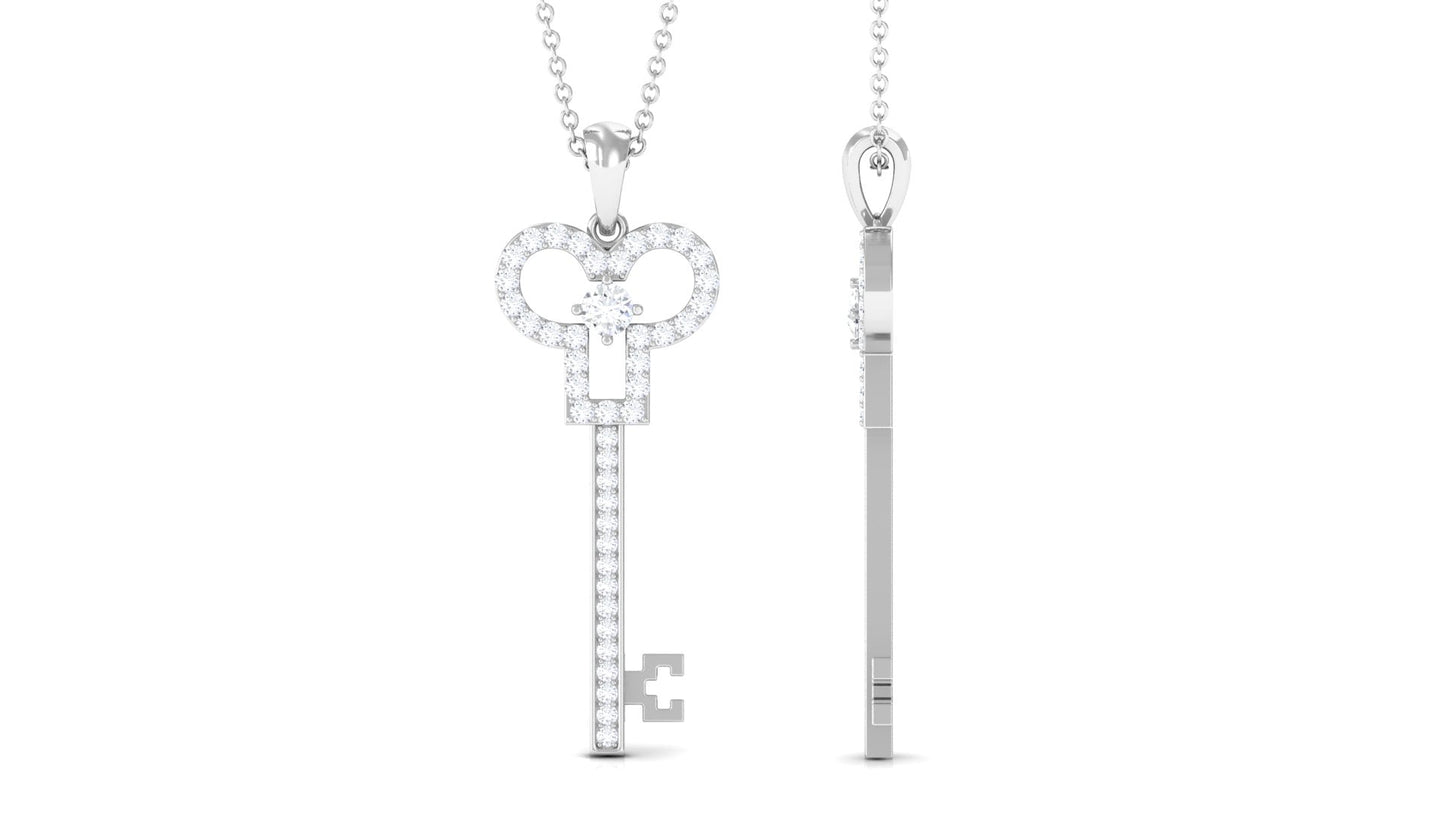 Certified Moissanite Cute Key Necklace for Women