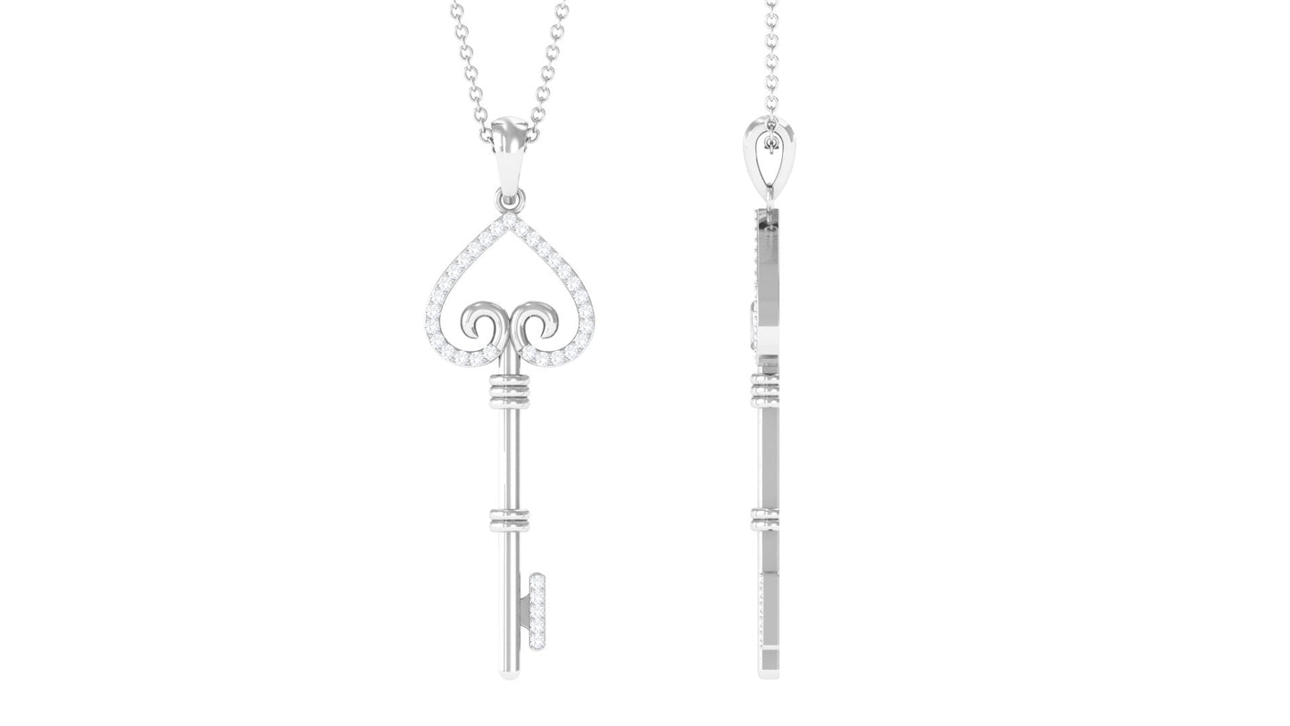 Vintage Inspired Certified Moissanite Heart and Key Necklace
