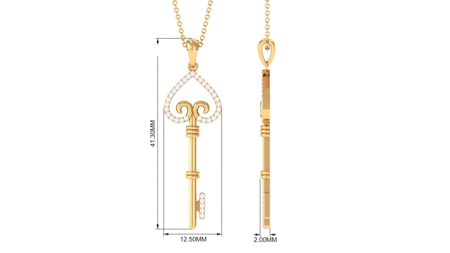 Vintage Inspired Certified Moissanite Heart and Key Necklace