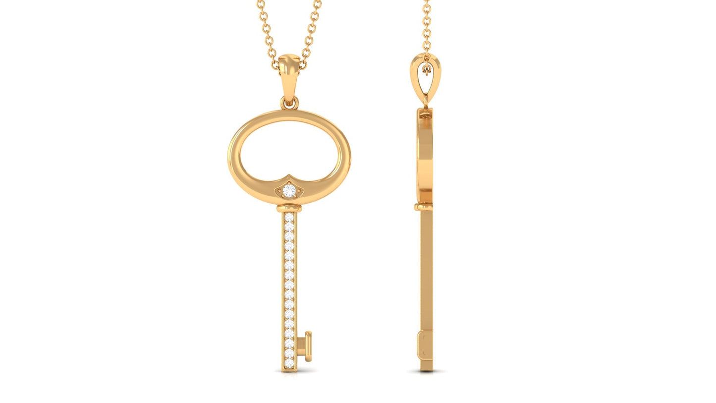 Certified Moissanite Contemporary Key Pendant Necklace