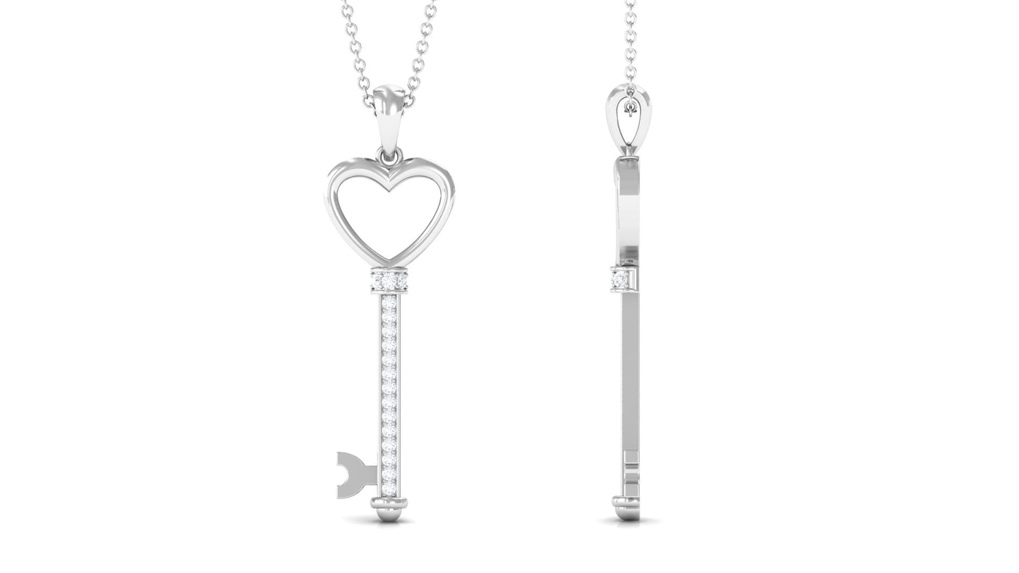 Certified Moissanite Open Heart and Key Pendant Necklace