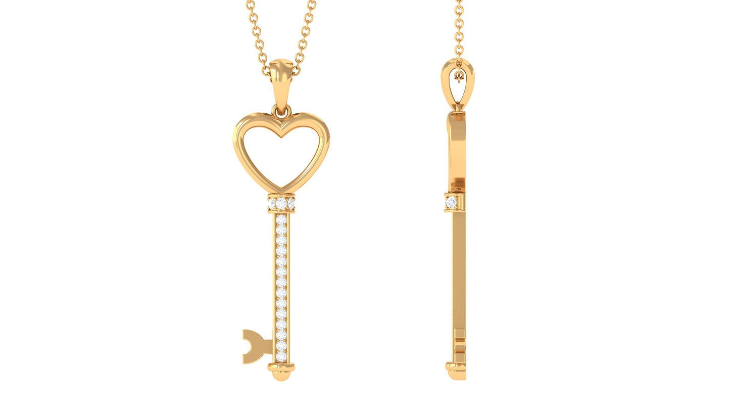 Certified Moissanite Open Heart and Key Pendant Necklace
