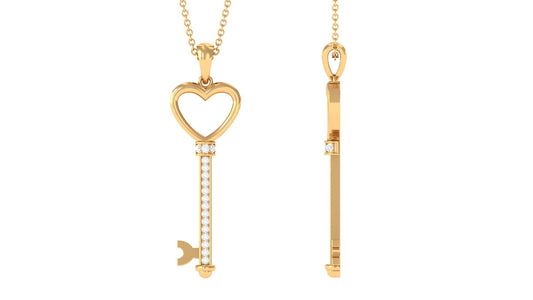 Certified Moissanite Open Heart and Key Pendant Necklace