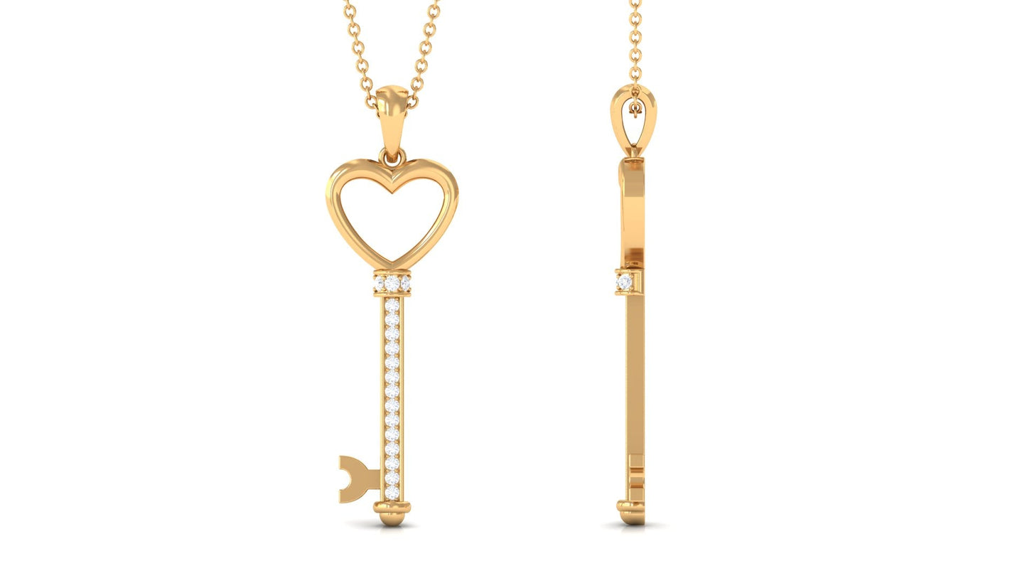 Certified Moissanite Open Heart and Key Pendant Necklace