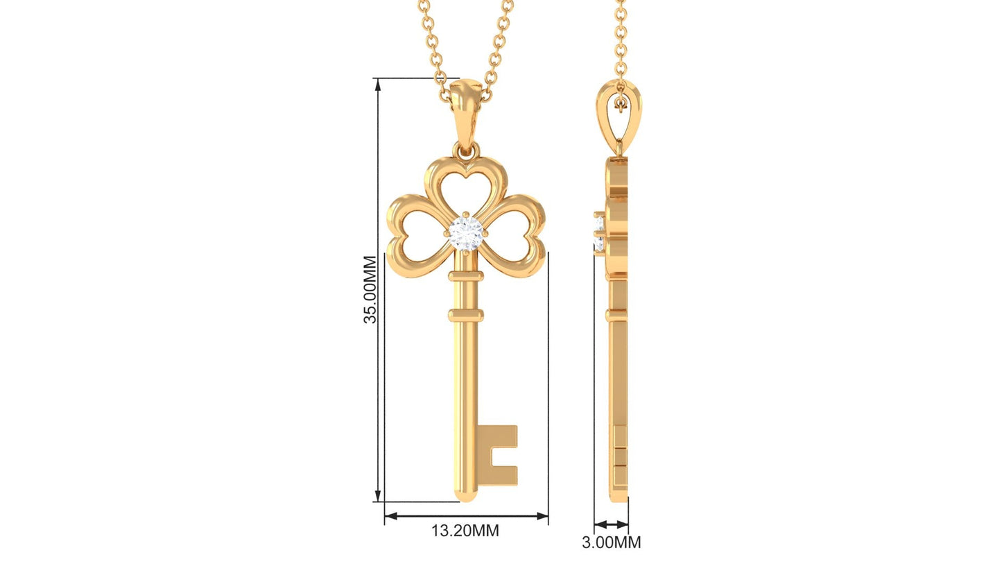 Certified Moissanite Cute Key to My Heart Pendant Necklace