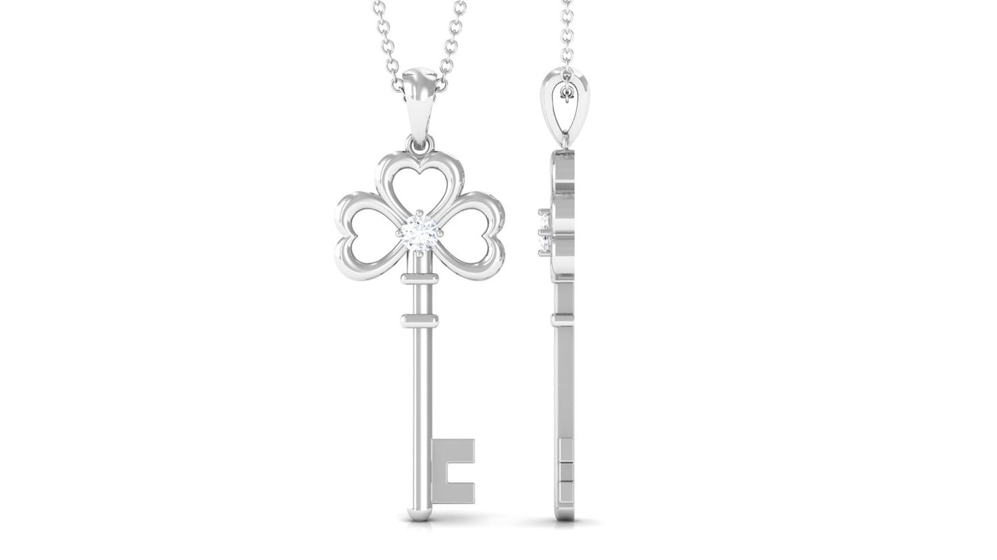 Certified Moissanite Cute Key to My Heart Pendant Necklace