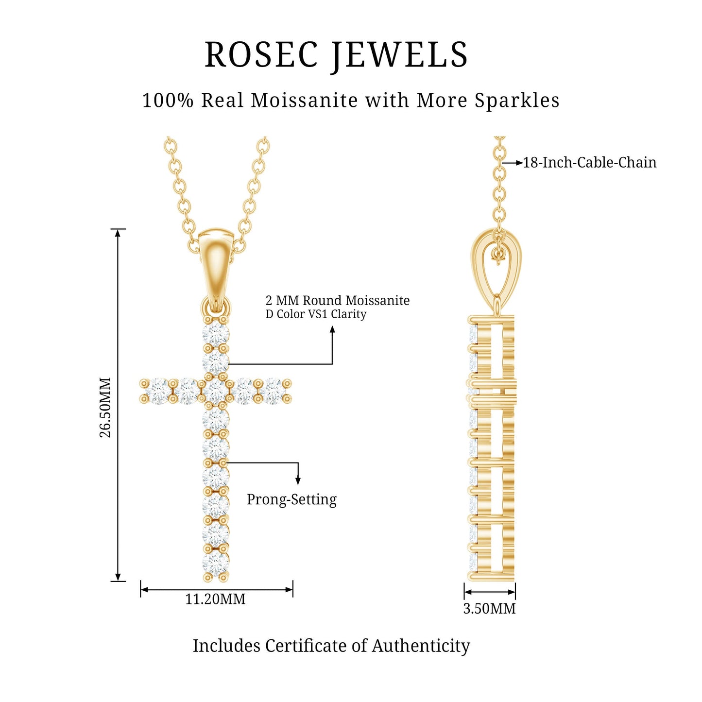 Certified Moissanite Cross Pendant Necklace for Women
