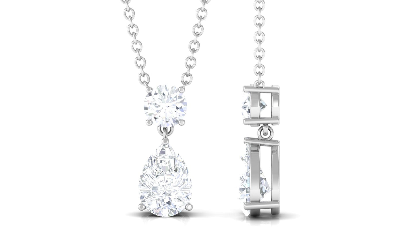 Certified Moissanite Two Stone Drop Necklace