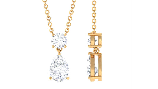 Certified Moissanite Two Stone Drop Necklace